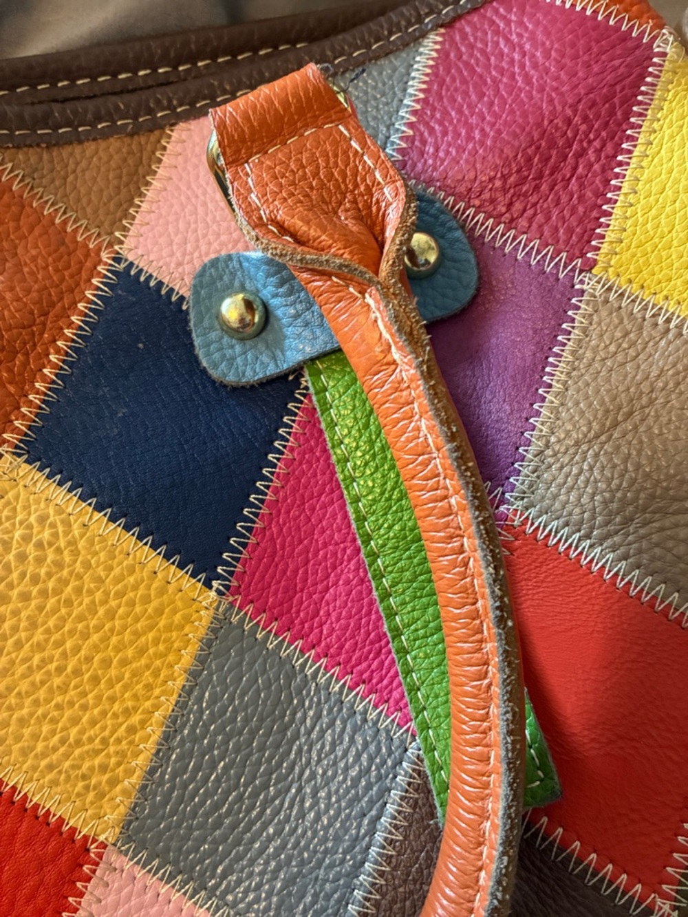 Multicolor Diamond Patchwork Segater Leather Tote Bag - Picture 5 of 6